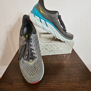 Hoka One One Clifton 7 Mens Running Shoes Grey Blue Yellow 1110508 WDDS Size 11